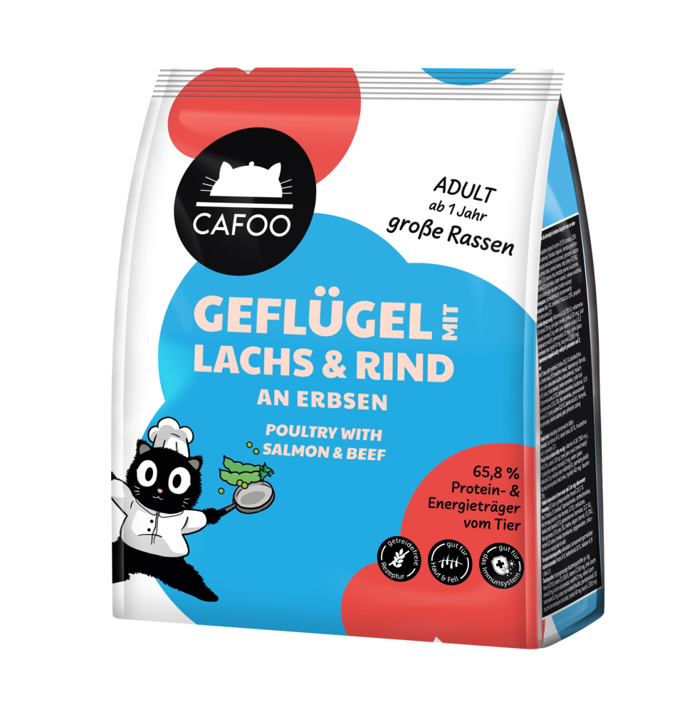 CAFOO Adult Geflügel, Lachs & Rind an Erbsen für große Rassen